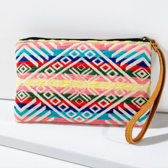 Handmade Hand Beaded Wristlet Clutch - Ethnic Inspired Design - Dyed Fine Cotton - Picture 4 of 8